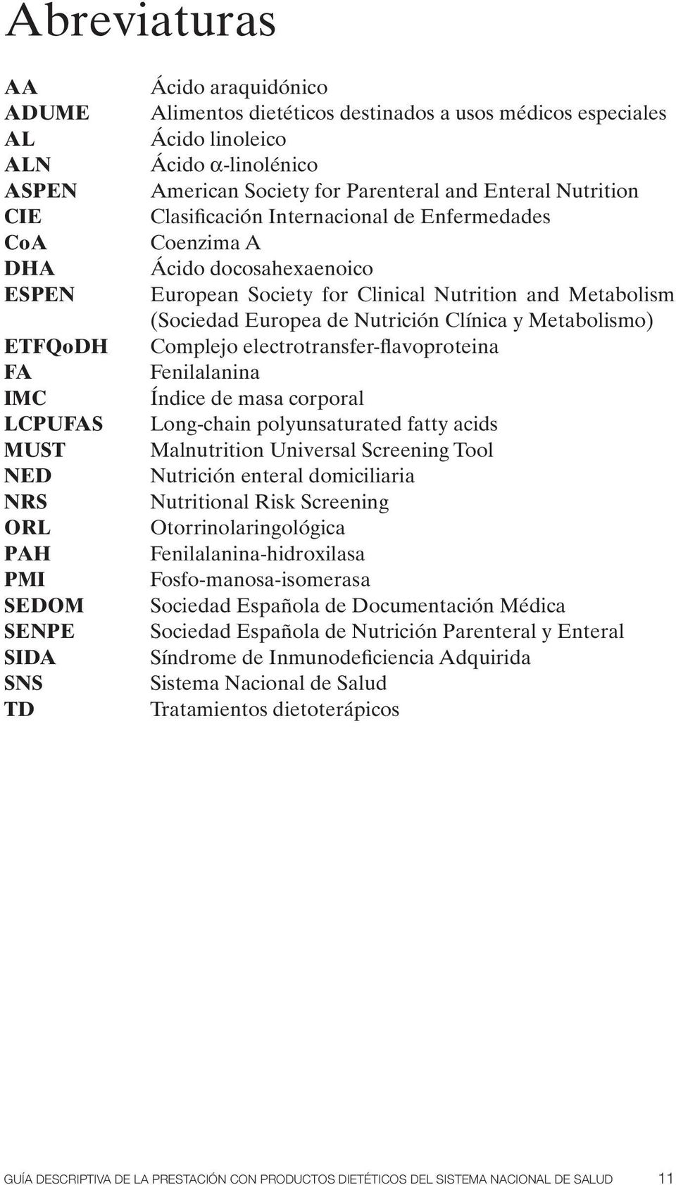 Clinical Nutrition and Metabolism (Sociedad Europea de Nutrición Clínica y Metabolismo) Complejo electrotransfer-flavoproteina Fenilalanina Índice de masa corporal Long-chain polyunsaturated fatty