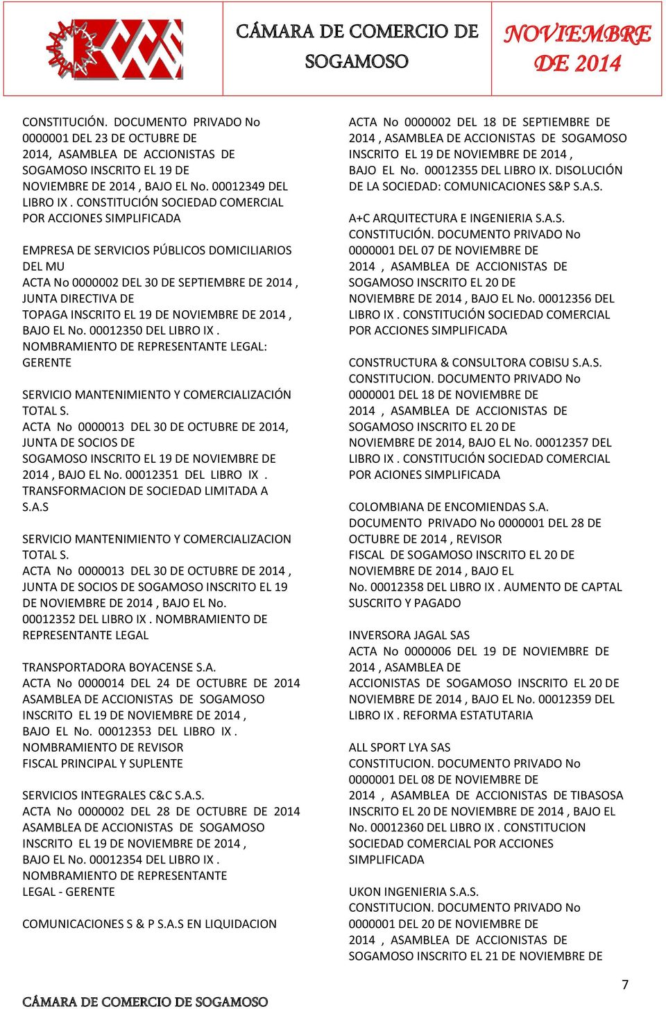 00012350 DEL LIBRO IX. NOMBRAMIENTO DE REPRESENTANTE LEGAL: GERENTE SERVICIO MANTENIMIENTO Y IZACIÓN TOTAL S.