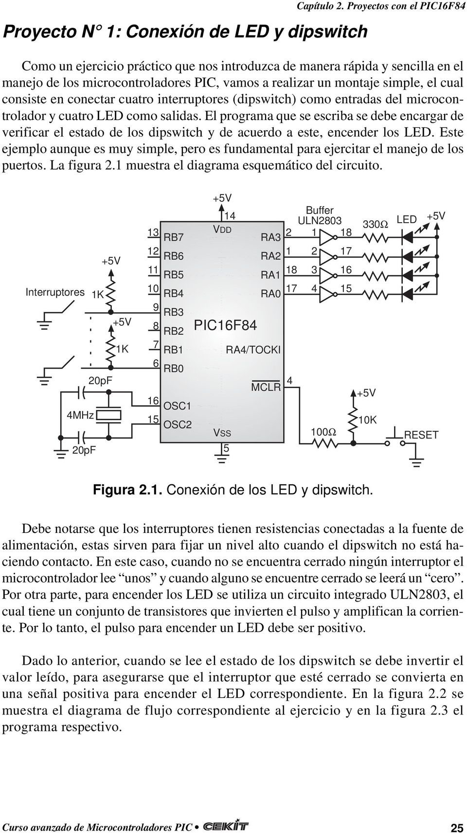 conectar cuatro interruptores (dipswitch) como entradas del microcontrolador y cuatro LED como salidas.
