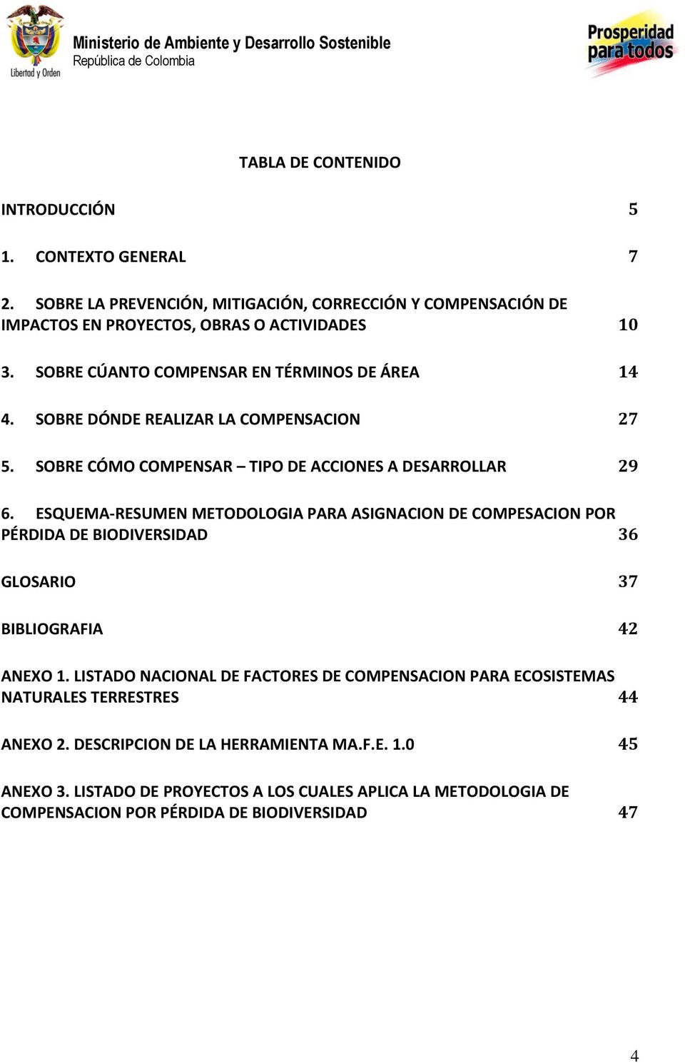 ESQUEMA-RESUMEN METODOLOGIA PARA ASIGNACION DE COMPESACION POR PÉRDIDA DE BIODIVERSIDAD 36 GLOSARIO 37 BIBLIOGRAFIA 42 ANEXO 1.