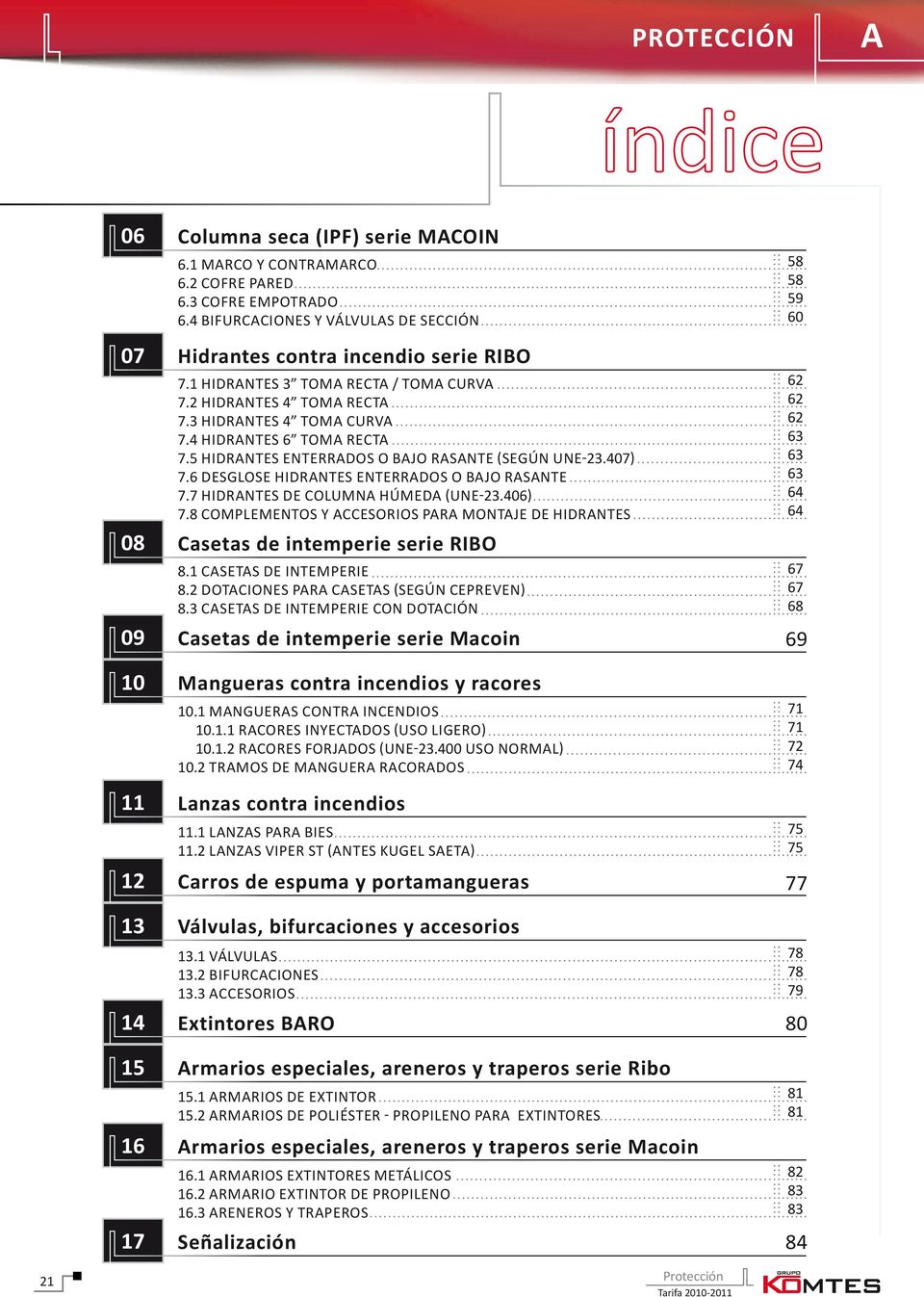 6 DESGLOSE HIDRANTES ENTERRADOS o BAJO RASANTE 7.7 HIDRANTES DE COLUMNA HÚMEDA (UNE-23.406) 7.8 COMPLEMENTOS Y ACCESORIOS PARA MONTAJE DE HIDRANTES 08 Casetas de intemperie serie RIBO 8.