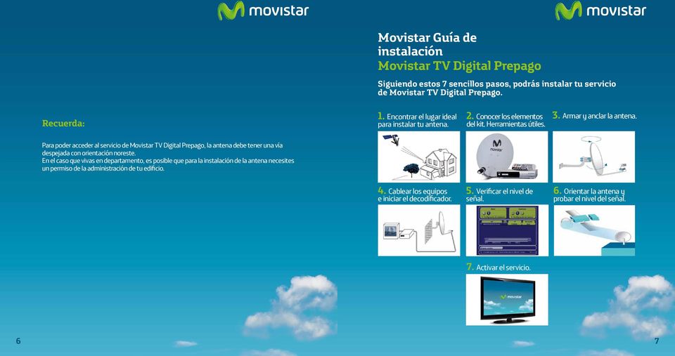 Para poder acceder al servicio de Movistar TV Digital Prepago, la antena debe tener una vía despejada con orientación noreste.