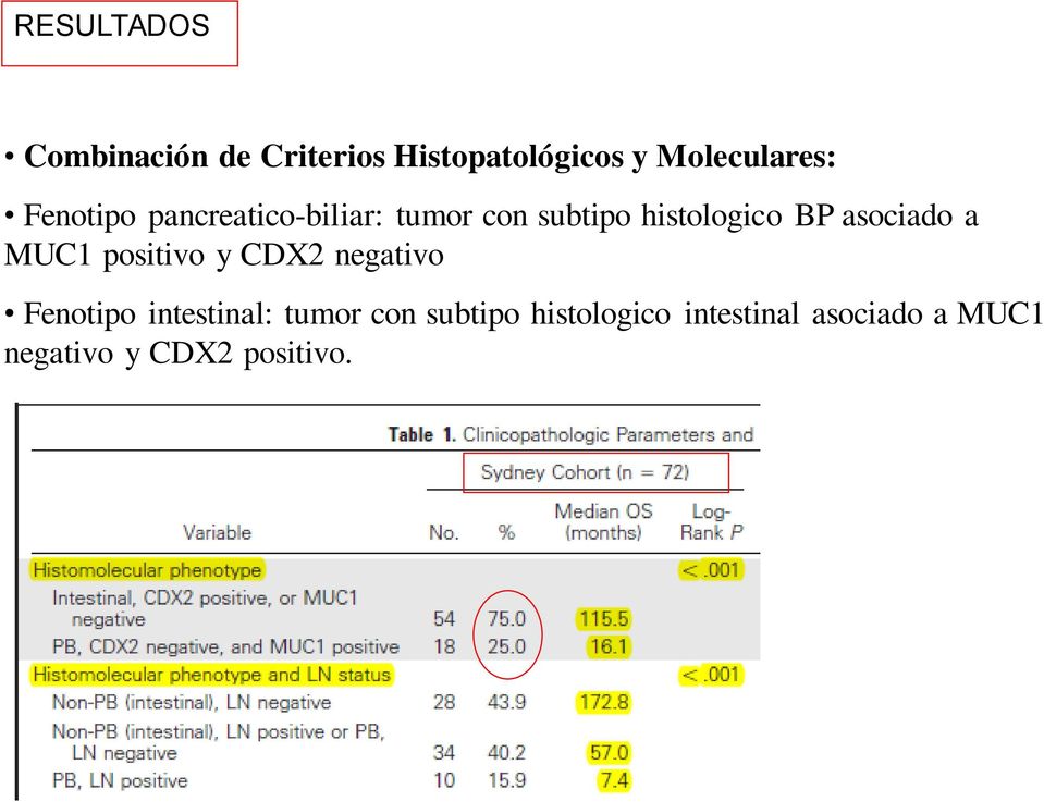 asociado a MUC1 positivo y CDX2 negativo Fenotipo intestinal: tumor
