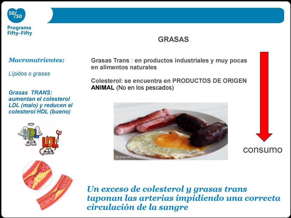 naturales Colesterol: se encuentra en PRODUCTOS DE ORIGEN ANIMAL (No en los pescados) consumo Un