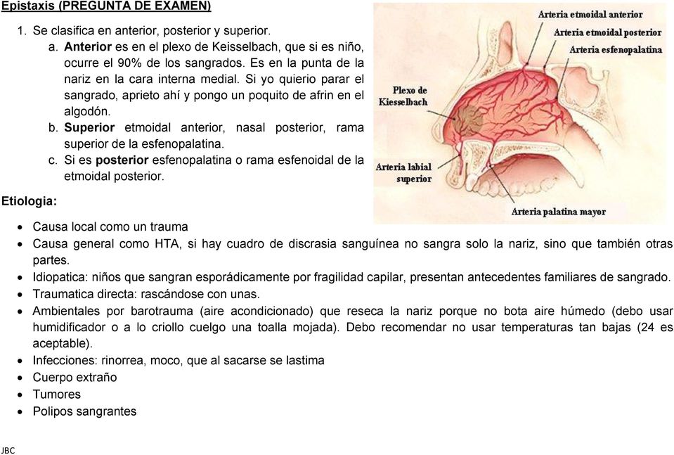 Superior etmoidal anterior, nasal posterior, rama superior de la esfenopalatina. c. Si es posterior esfenopalatina o rama esfenoidal de la etmoidal posterior.