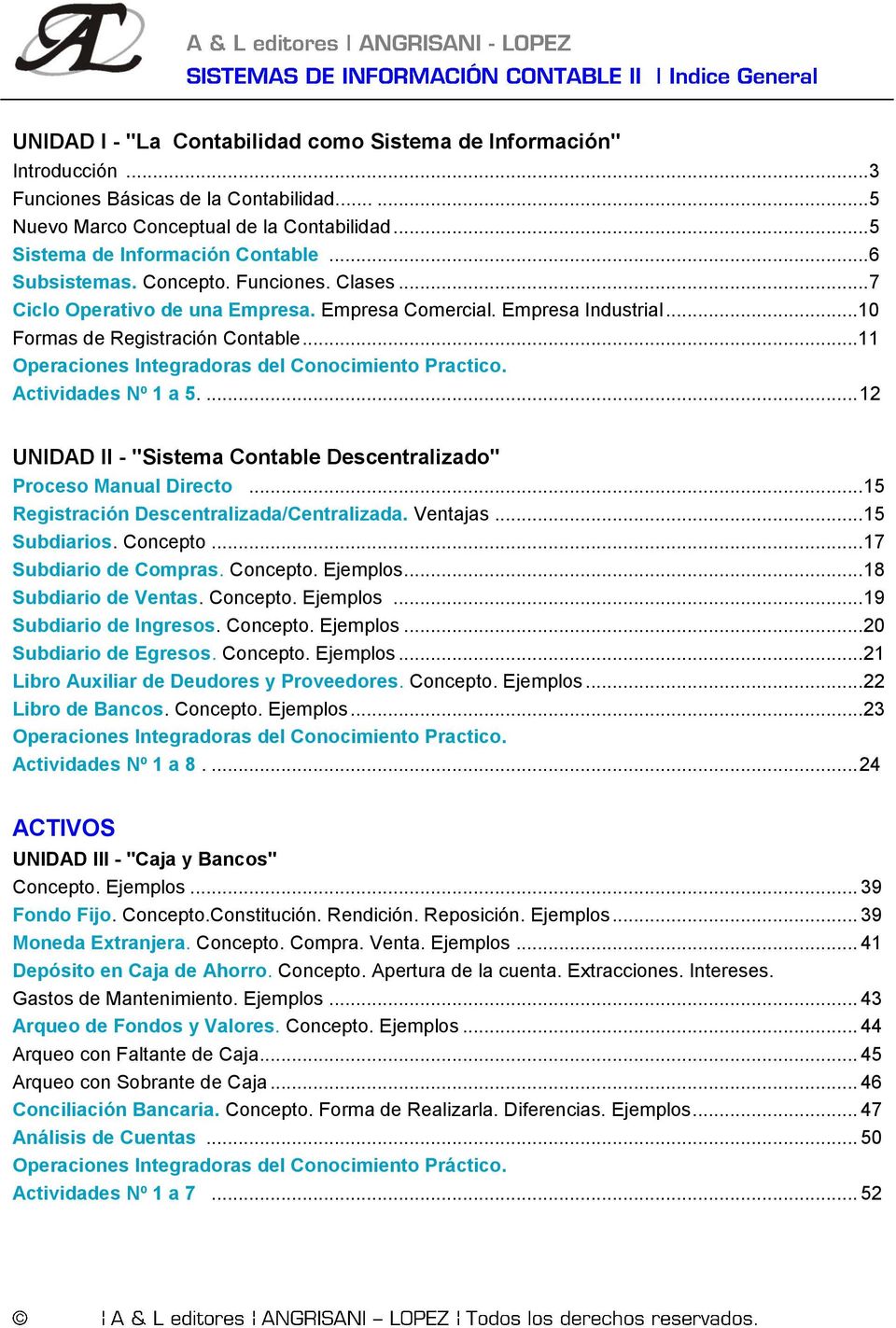 .. 11 Operaciones Integradoras del Conocimiento Practico. Actividades Nº 1 a 5.... 12 UNIDAD II - "Sistema Contable Descentralizado" Proceso Manual Directo.
