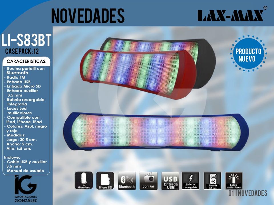 5 mm - Bateria recargable integrada - Luces Led multicolores - Compatible con ipod, iphone, ipad -