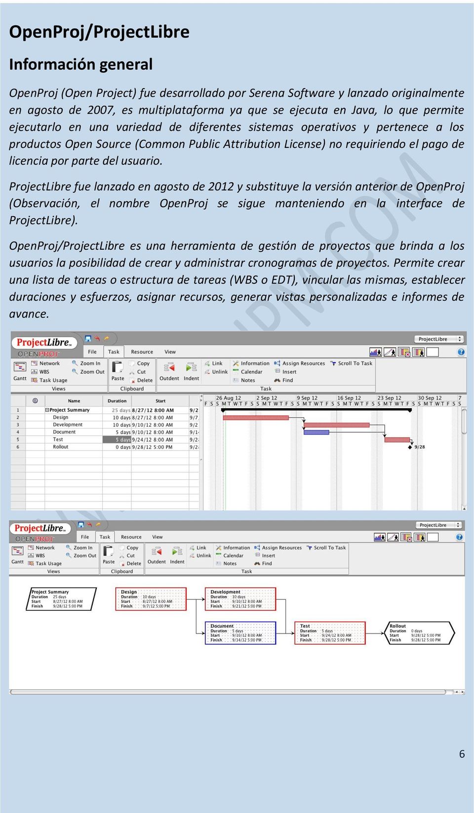 usuario. ProjectLibre fue lanzado en agosto de 2012 y substituye la versión anterior de OpenProj (Observación, el nombre OpenProj se sigue manteniendo en la interface de ProjectLibre).