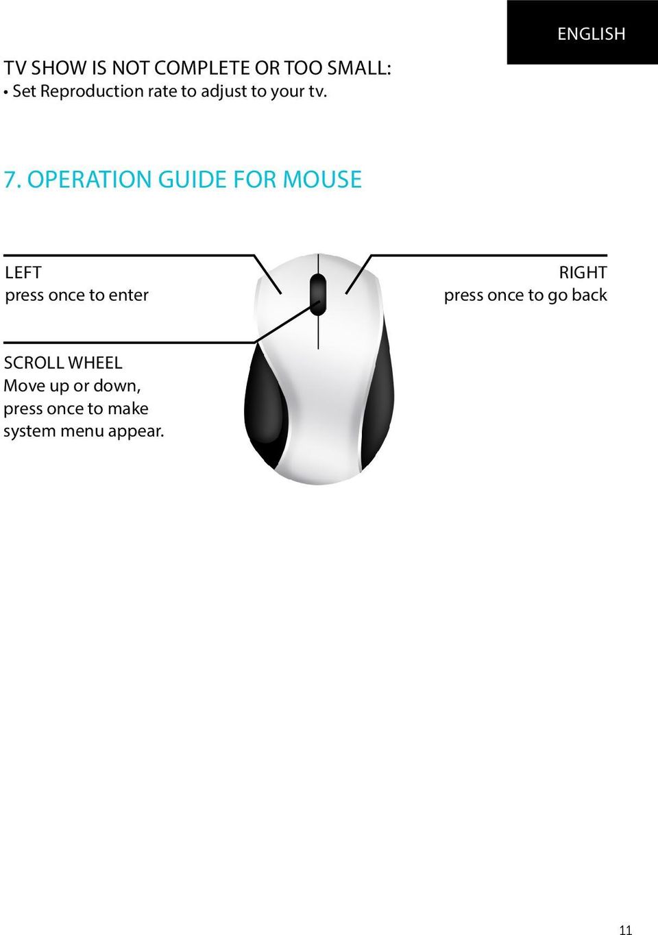 OPERATION GUIDE FOR MOUSE LEFT press once to enter RIGHT