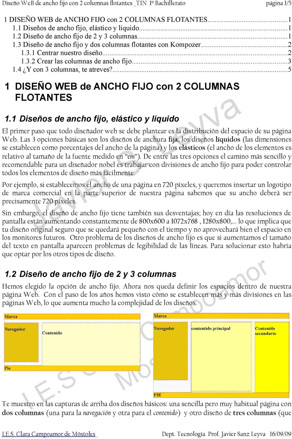.5 1 DISEÑO WEB de ANCHO FIJO con 2 COLUMNAS FLOTANTES 1.