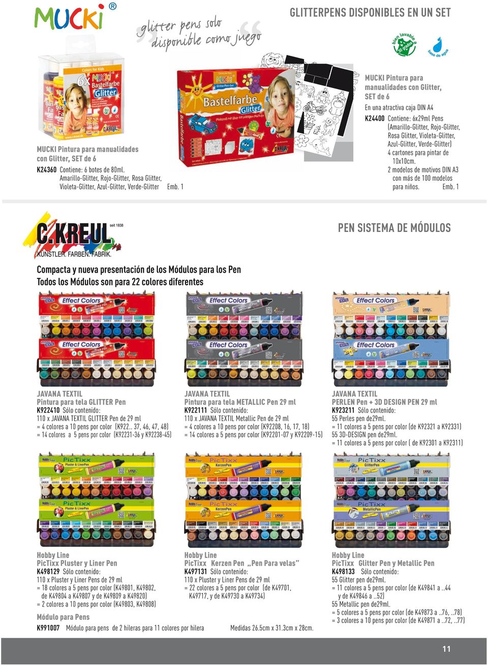 Pens (Amarillo-Glitter, Rojo-Glitter, Rosa Glitter, Violeta-Glitter, Azul-Glitter, Verde-Glitter) 4 cartones para pintar de 10x10cm. 2 modelos de motivos DIN A3 con más de 100 modelos para niños.