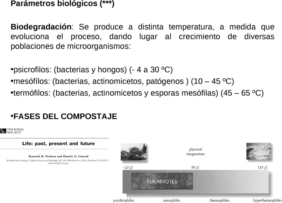 psicrofilos: (bacterias y hongos) (- 4 a 30 ºC) mesófílos: (bacterias, actinomicetos, patógenos