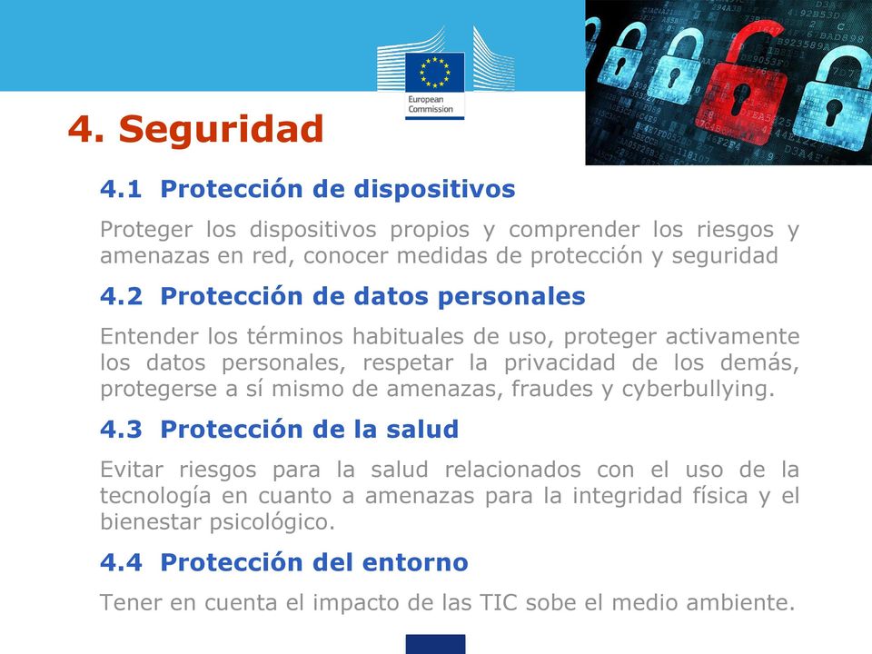 2 Protección de datos personales Entender los términos habituales de uso, proteger activamente los datos personales, respetar la privacidad de los demás,