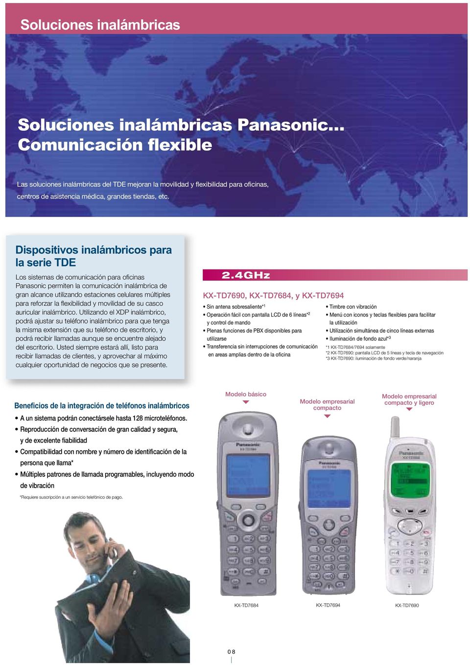 Dispositivos inalámbricos para la serie Los sistemas de comunicación para oficinas Panasonic permiten la comunicación inalámbrica de gran alcance utilizando estaciones celulares múltiples para