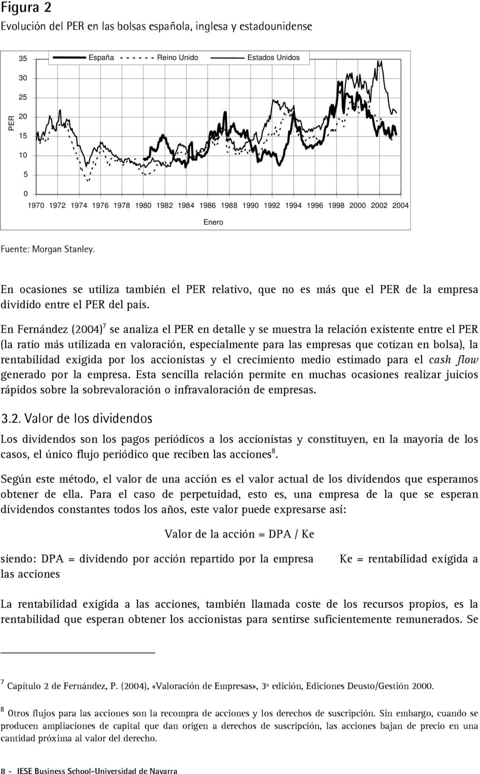 En Fernández (2004) 7 se analiza el PER en detalle y se muestra la relación existente entre el PER (la ratio más utilizada en valoración, especialmente para las empresas que cotizan en bolsa), la