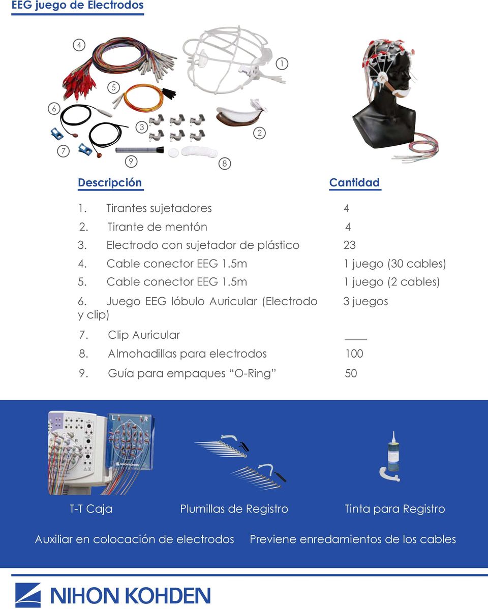 Juego EEG lóbulo Auricular (Electrodo y clip) 4 3 juegos 7. Clip Auricular 8. Almohadillas para electrodos 100 9.