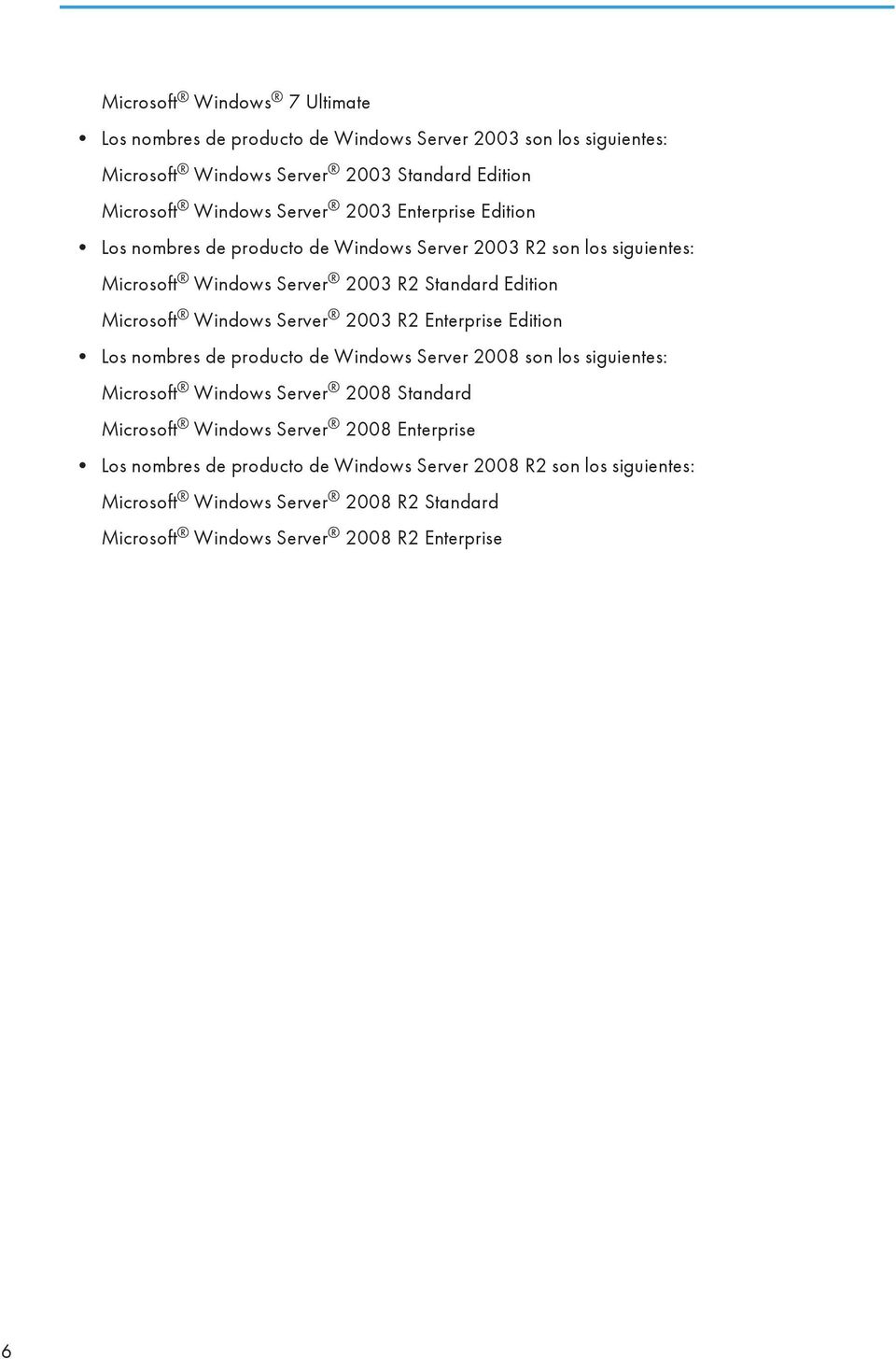 Windows Server 2003 R2 Enterprise Edition Los nombres de producto de Windows Server 2008 son los siguientes: Microsoft Windows Server 2008 Standard Microsoft Windows