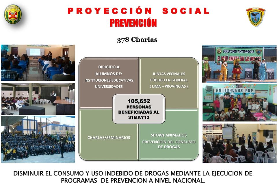 BENEFICIADAS AL 31MAY13 CHARLAS/SEMINARIOS SHOWs ANIMADOS PREVENCIÓN DEL CONSUMO DE DROGAS