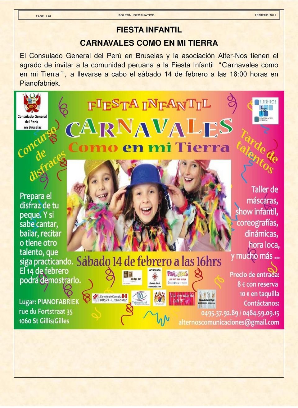 a la comunidad peruana a la Fiesta Infantil Carnavales como en mi Tierra,