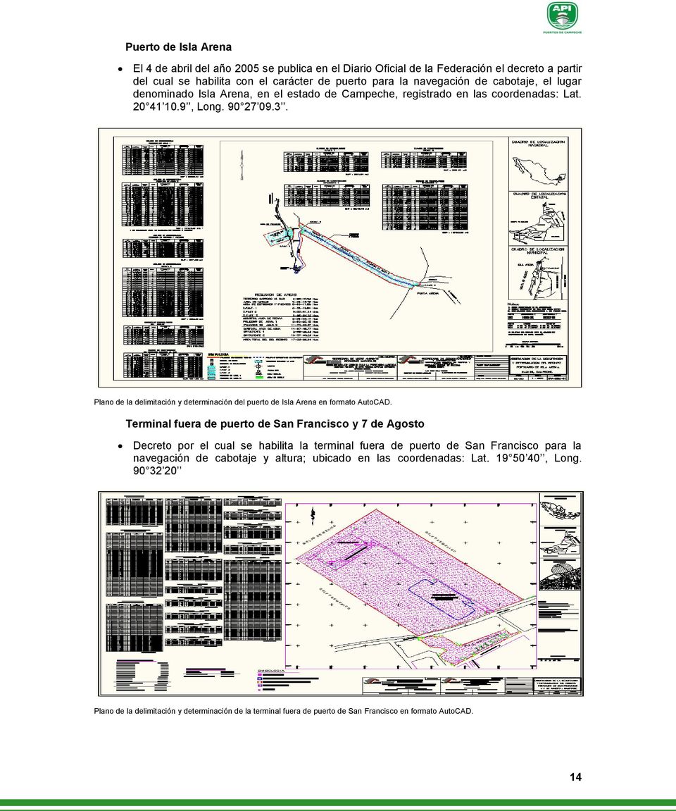 Plano de la delimitación y determinación del puerto de Isla Arena en formato AutoCAD.