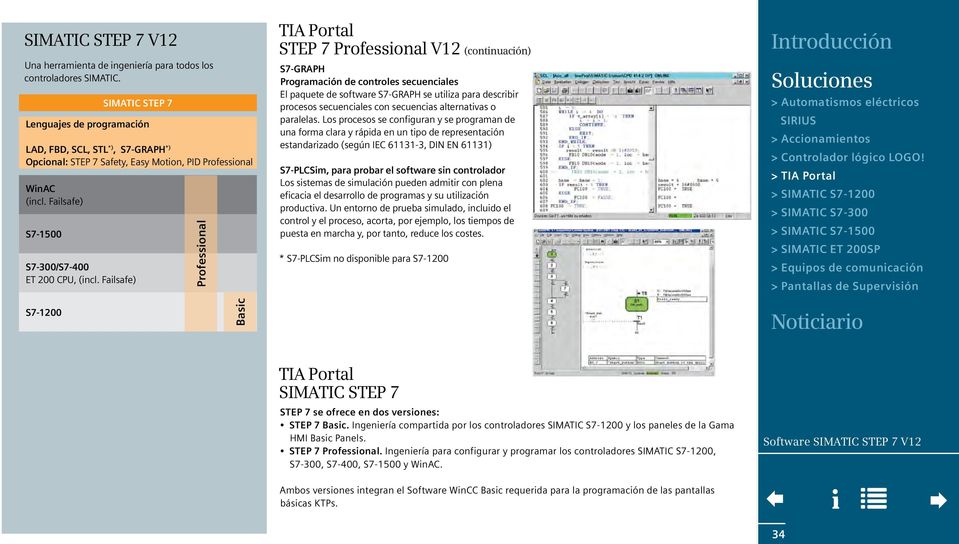 Failsafe) TIA Portal STEP 7 V12 (continuación) S7-GRAPH Programación de controles secuenciales El paquete de software S7-GRAPH se utiliza para describir procesos secuenciales con secuencias