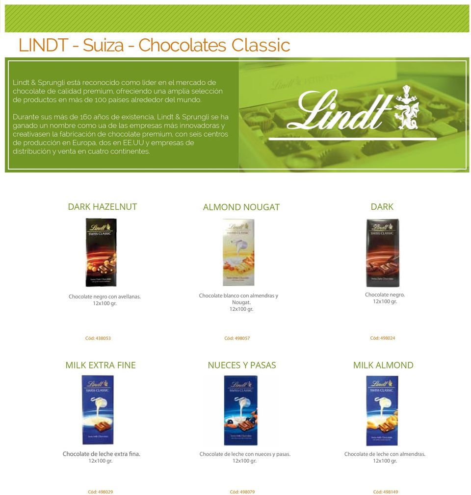 Durante sus más de 160 años de existencia, Lindt & Sprungli se ha ganado un nombre como ua de las empresas más innovadoras y creativasen la fabricación de chocolate premium, con seis centros de