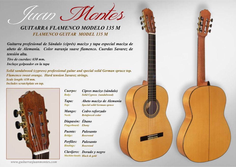 Flamenco sweet orange. Hard tension Savarez strings. Scale length: 650 mm. Includes scratchplate on top.