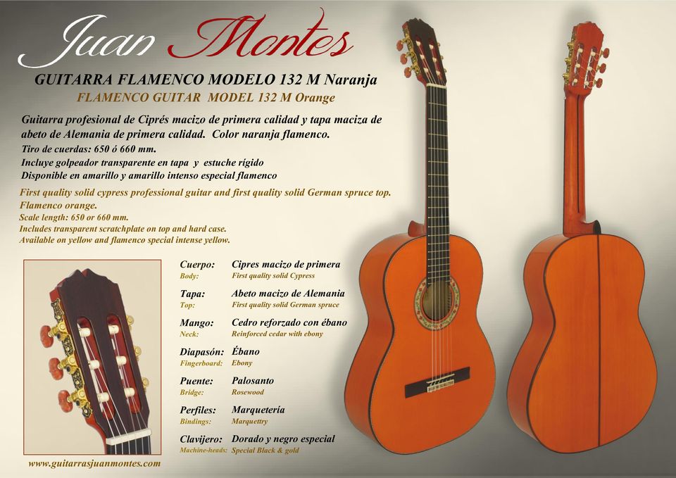 Incluye golpeador transparente en tapa y estuche rígido Disponible en amarillo y amarillo intenso especial flamenco First quality solid cypress professional guitar and first quality solid German