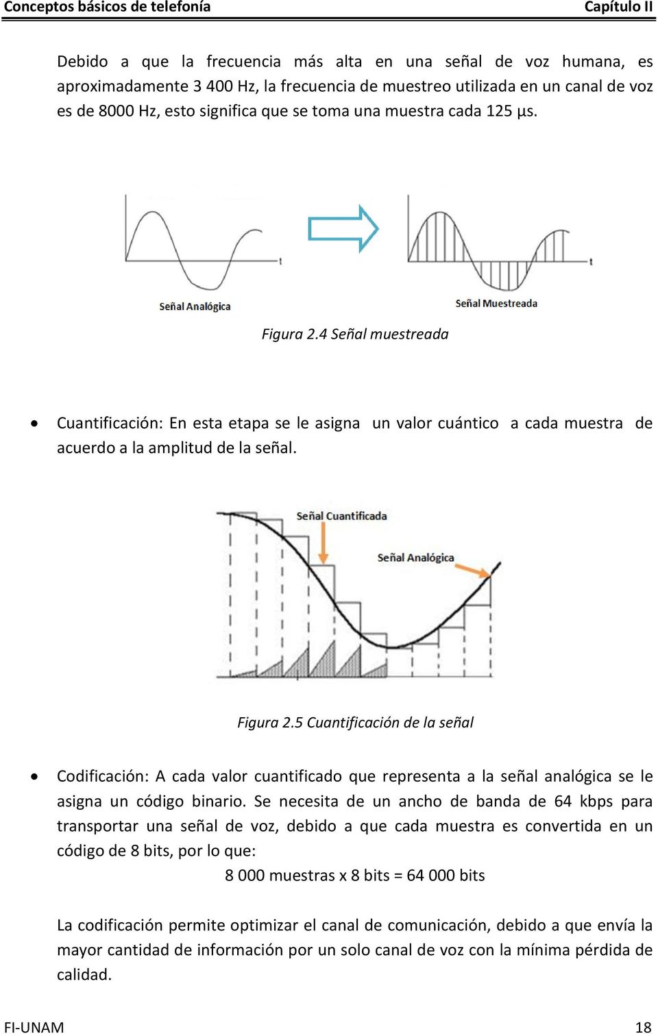 4 Señal muestreada Cuantificación: En esta etapa se le asigna un valor cuántico a cada muestra de acuerdo a la amplitud de la señal. Figura 2.