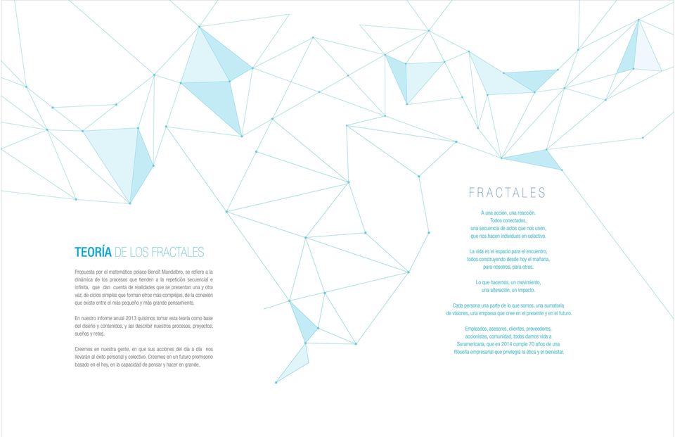 En nuestro informe anual 2013 quisimos tomar esta teoría como base del diseño y contenidos, y asi describir nuestros procesos, proyectos, sueños y retos.