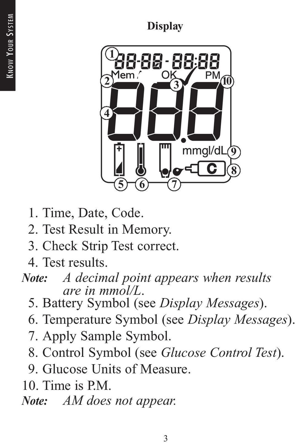 Battery Symbol (see Display Messages). 6. Temperature Symbol (see Display Messages). 7.