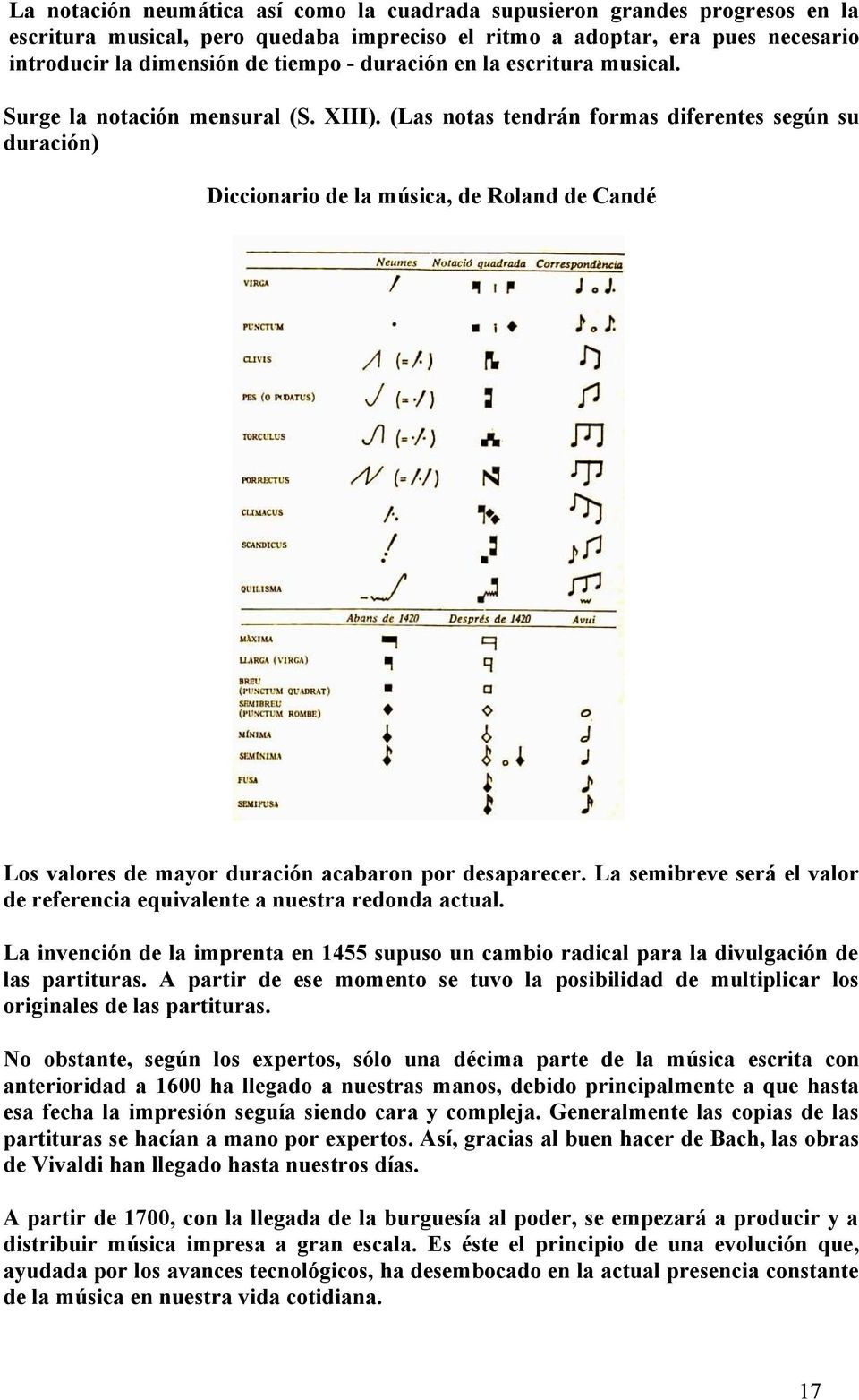 (Las notas tendrán formas diferentes según su duración) Diccionario de la música, de Roland de Candé Los valores de mayor duración acabaron por desaparecer.