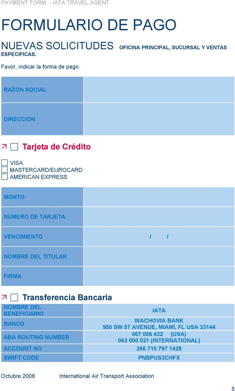 RAZON SOCIAL DIRECCION Tarjeta de Crédito VISA MASTERCARD/EUROCARD AMERICAN EXPRESS MONTO NUMERO DE TARJETA VENCIMIENTO / / NOMBRE