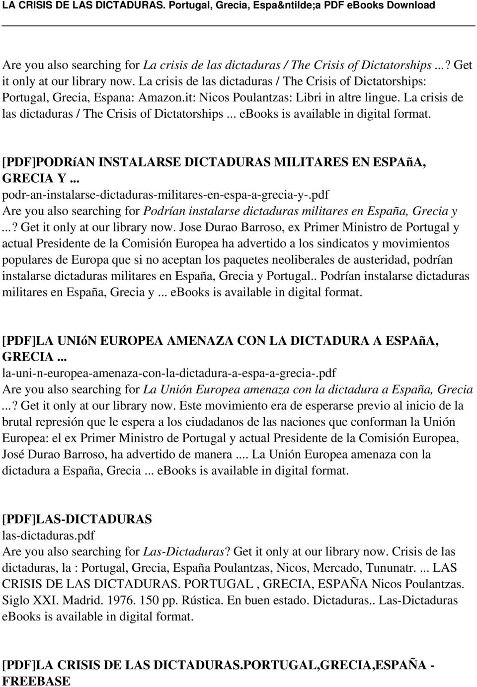 .. ebooks is [PDF]PODRíAN INSTALARSE DICTADURAS MILITARES EN ESPAñA, GRECIA Y... podr-an-instalarse-dictaduras-militares-en-espa-a-grecia-y-.