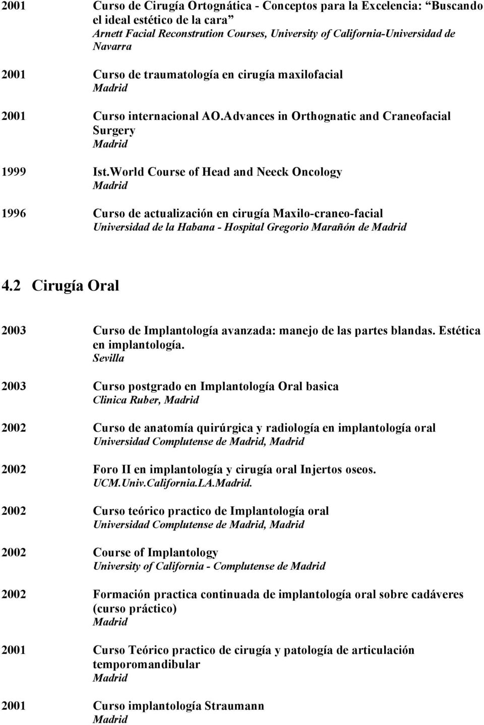 World Course of Head and Neeck Oncology 1996 Curso de actualización en cirugía Maxilo-craneo-facial Universidad de la Habana - Hospital Gregorio Marañón de 4.