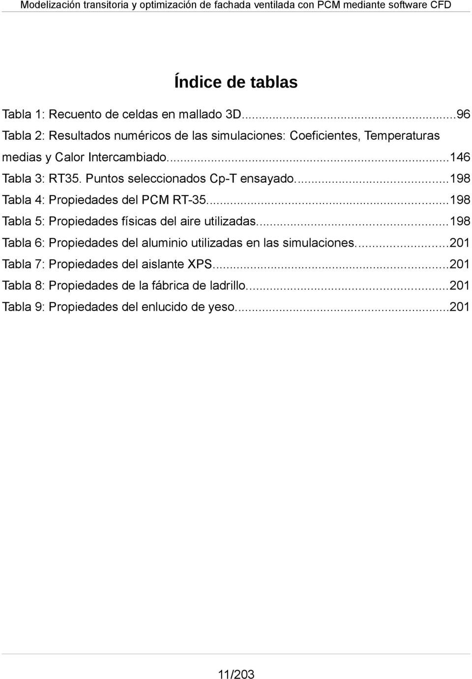 Puntos seleccionados Cp-T ensayado...198 Tabla 4: Propiedades del PCM RT-35...198 Tabla 5: Propiedades físicas del aire utilizadas.
