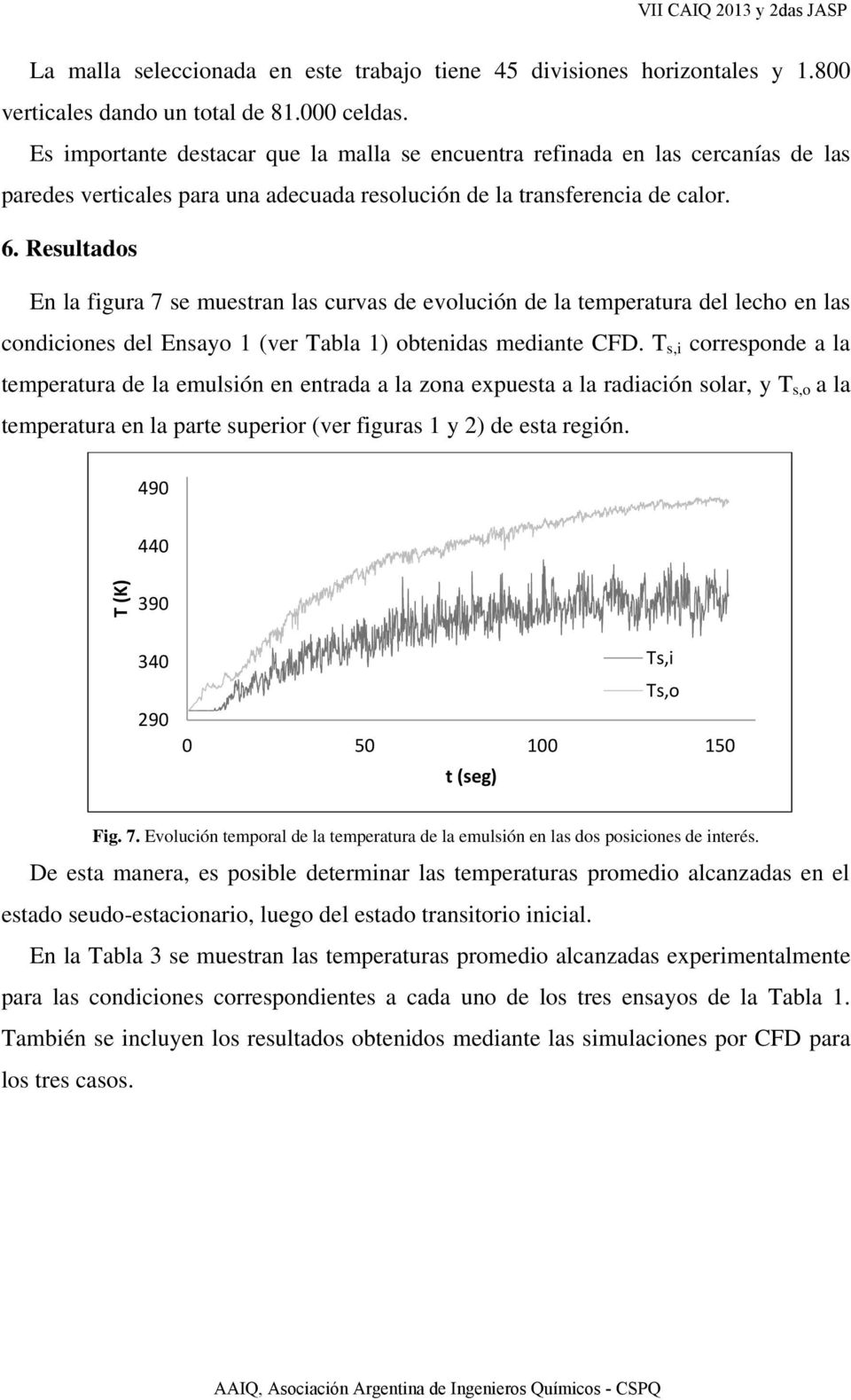 Resultados En la figura 7 se muestran las curvas de evolución de la temperatura del lecho en las condiciones del Ensayo 1 (ver Tabla 1) obtenidas mediante CFD.
