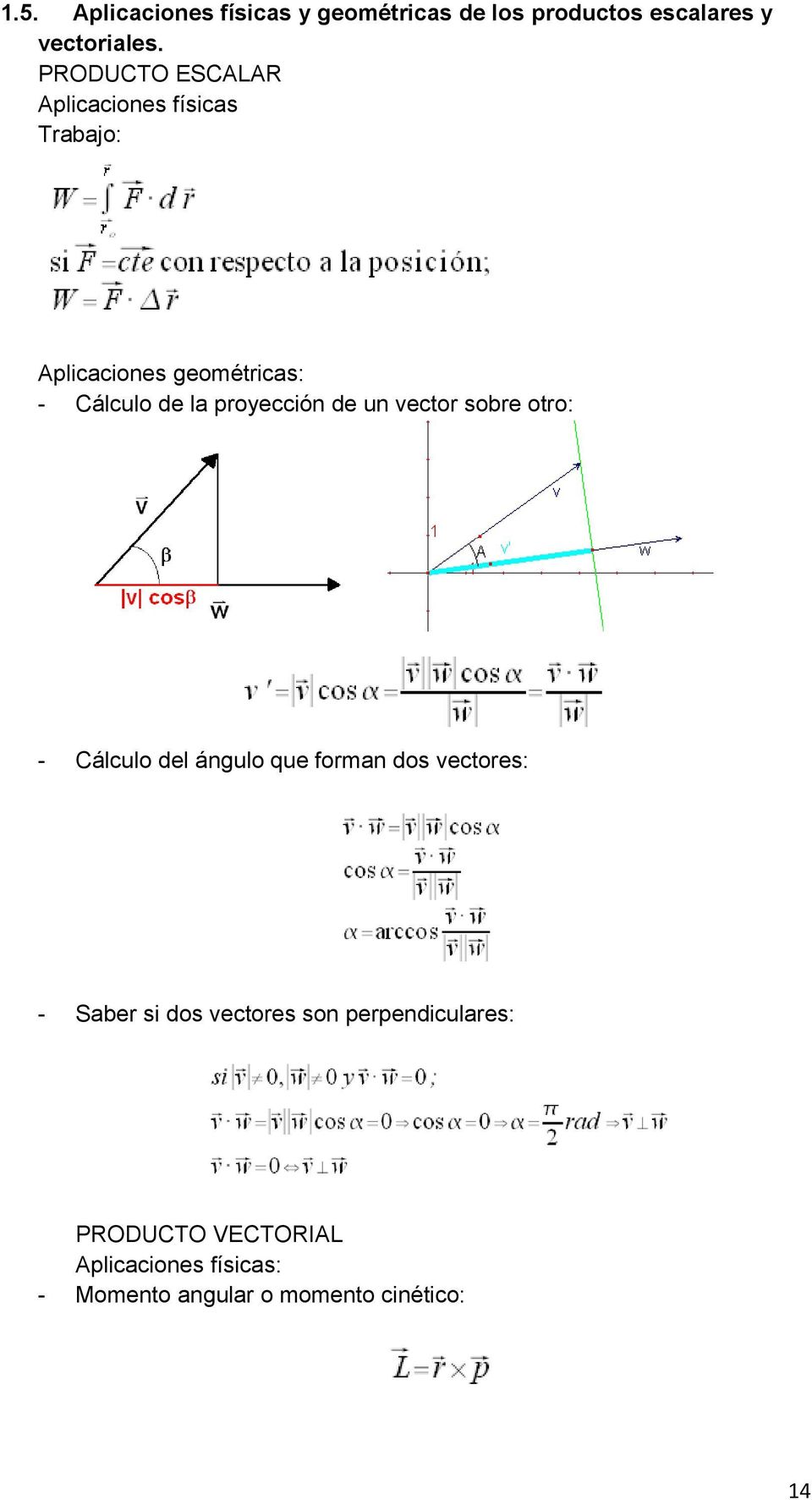 proyección de un vector sobre otro: - Cálculo del ángulo que forman dos vectores: - Saber si