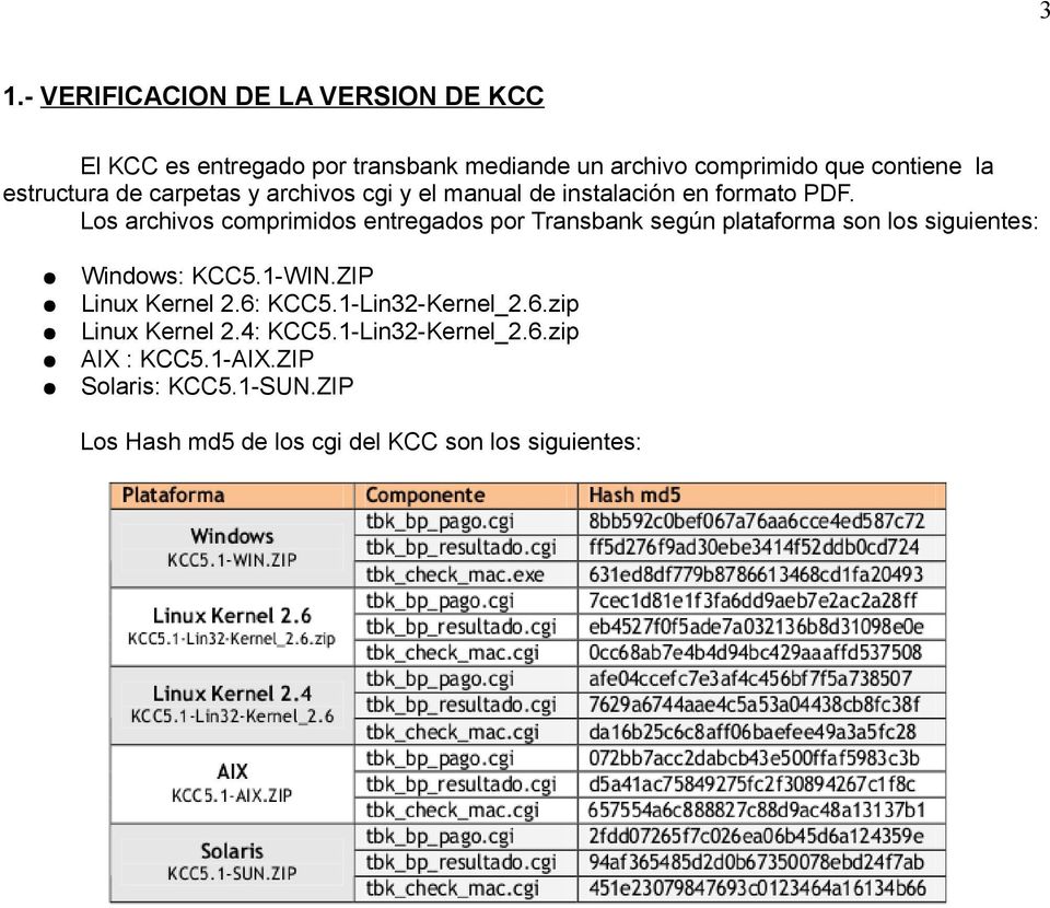 Los archivos comprimidos entregados por Transbank según plataforma son los siguientes: Windows: KCC5.1-WIN.ZIP Linu Kernel 2.