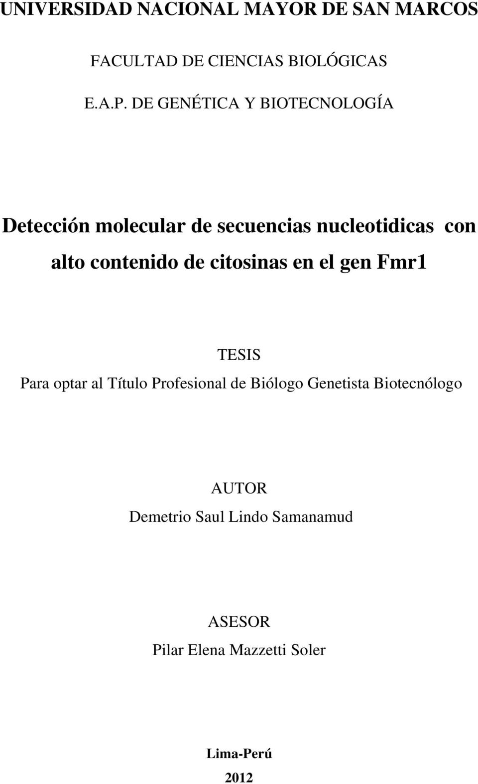 contenido de citosinas en el gen Fmr1 TESIS Para optar al Título Profesional de Biólogo