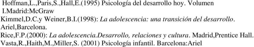 (1998): La adolescencia: una transición del desarrollo. Ariel,Barcelona. Rice,F.P.
