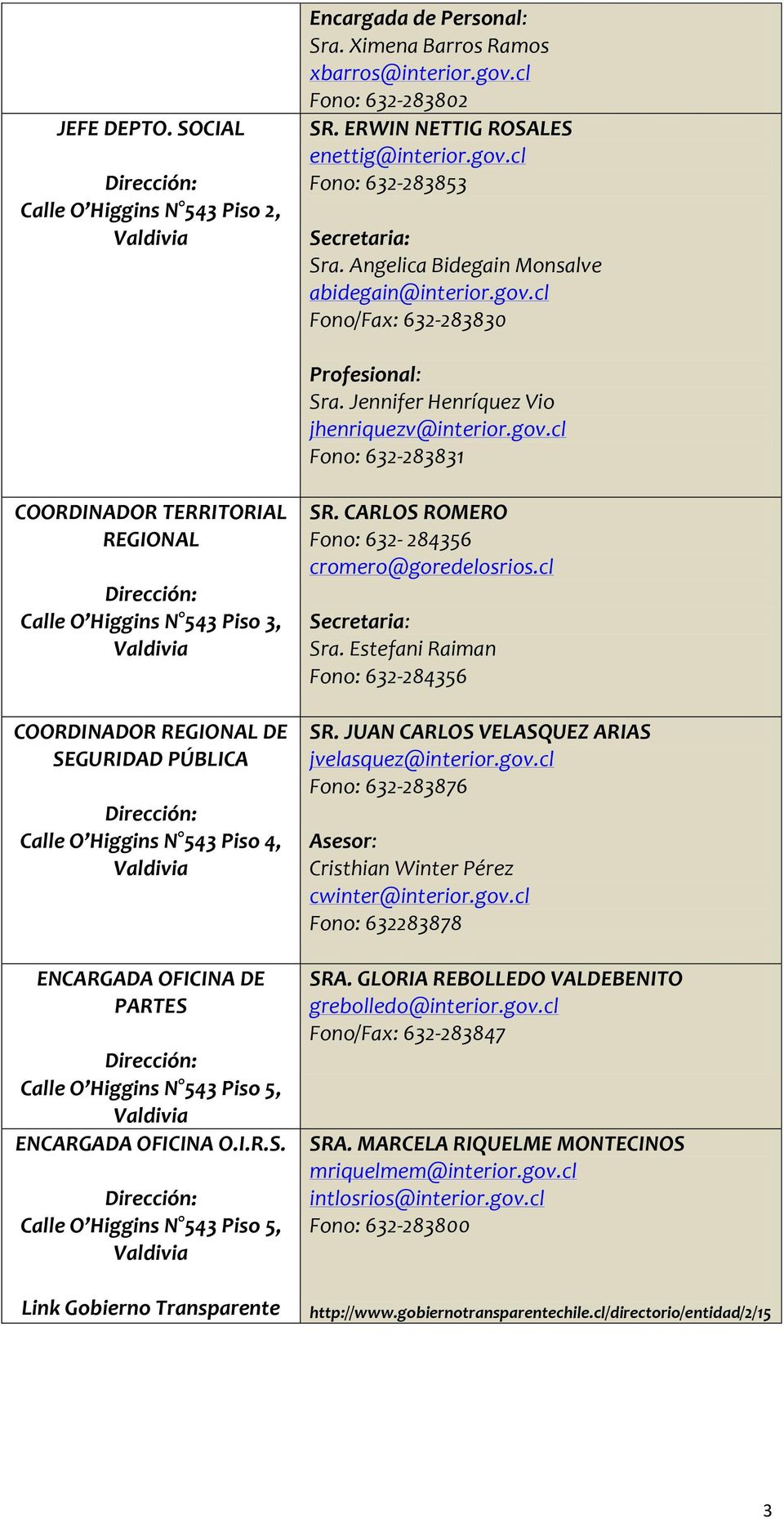 cl Fono/Fax: 632-283830 Profesional: Sra. Jennifer Henríquez Vio jhenriquezv@interior.gov.