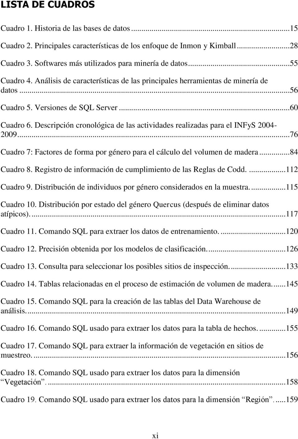 Descripción cronológica de las actividades realizadas para el INFyS 2004-2009... 76 Cuadro 7: Factores de forma por género para el cálculo del volumen de madera... 84 Cuadro 8.