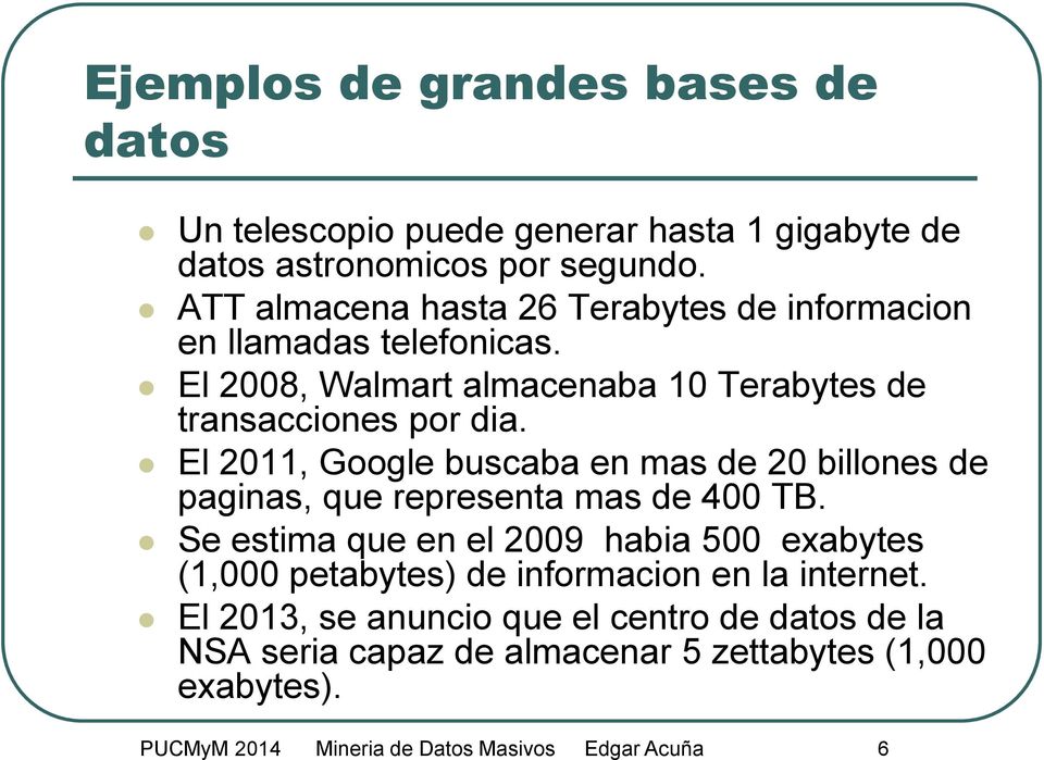 El 2011, Google buscaba en mas de 20 billones de paginas, que representa mas de 400 TB.