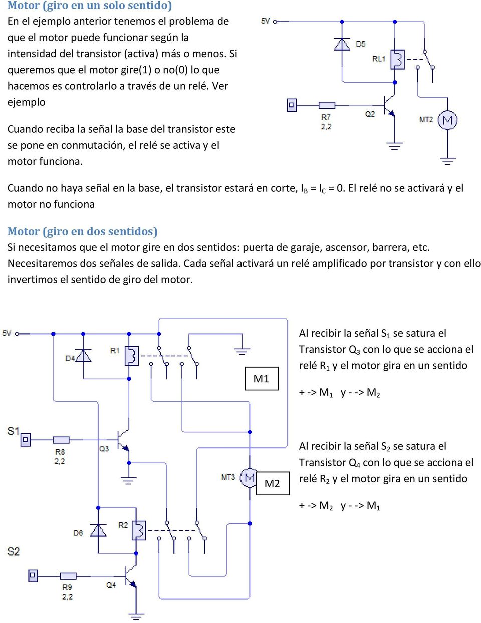 Ver ejemplo Cuando reciba la señal la base del transistor este se pone en conmutación, el relé se activa y el motor funciona.