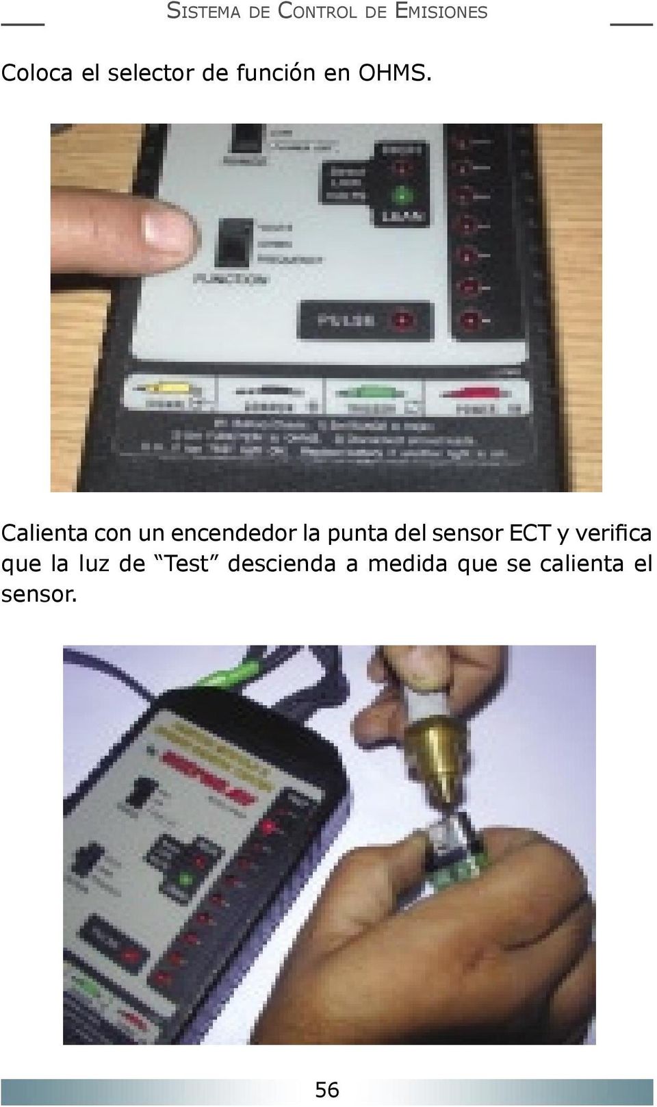 sensor ECT y verifica que la luz de Test