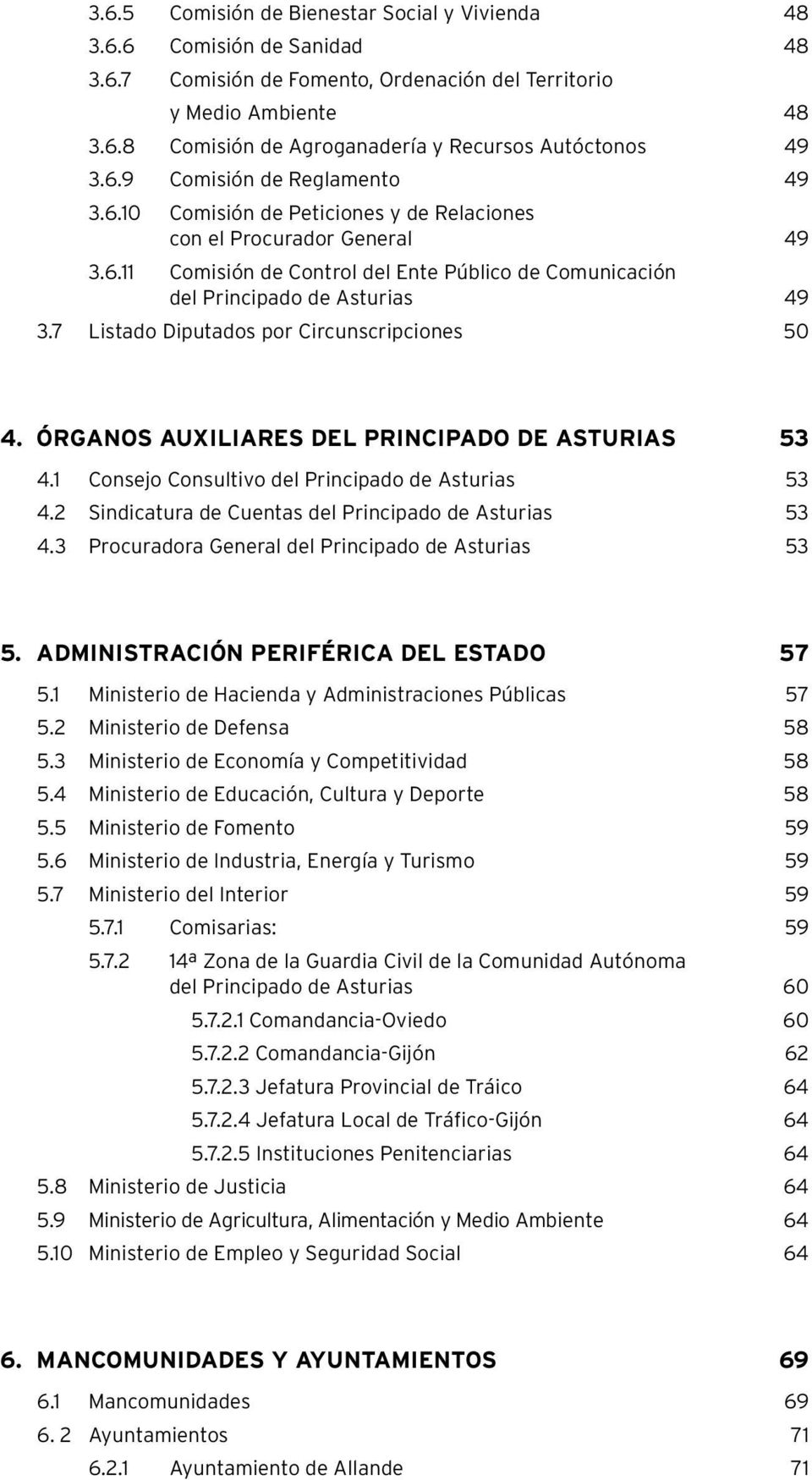 7 Listado Diputados por Circunscripciones 50 4. Órganos Auxiliares del Principado de Asturias 53 4.1 Consejo Consultivo del Principado de Asturias 53 4.