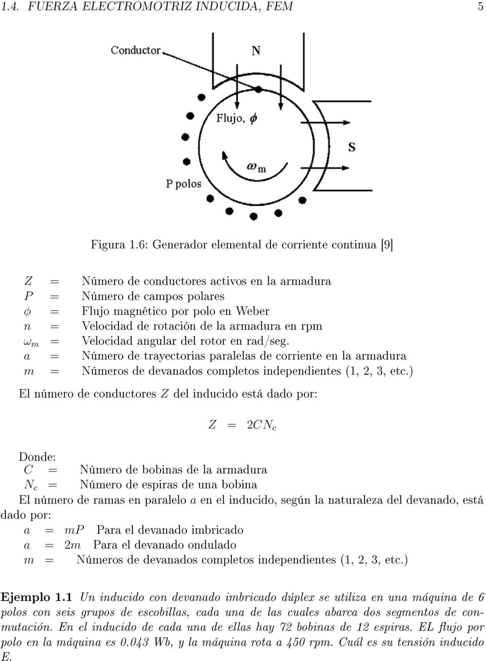 armadura en rpm ω m = Velocidad angular del rotor en rad/seg. a = Número de trayectorias paralelas de corriente en la armadura m = Números de devanados completos independientes (1, 2, 3, etc.