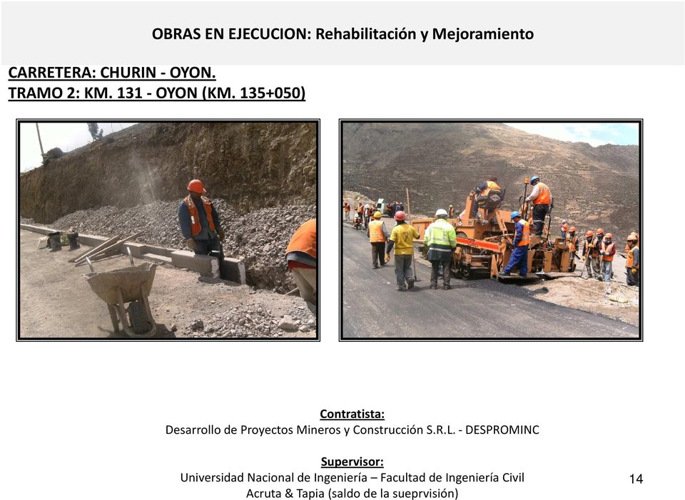 135+050) Contratista: Desarrollo de Proyectos Mineros y Construcción S.R.L.