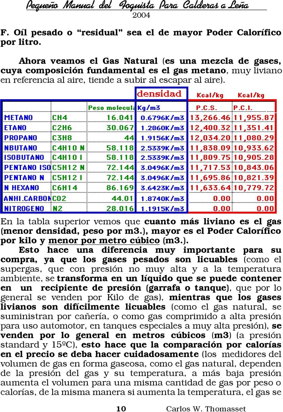 En la tabla superior vemos que cuanto más liviano es el gas (menor densidad, peso por m3.),